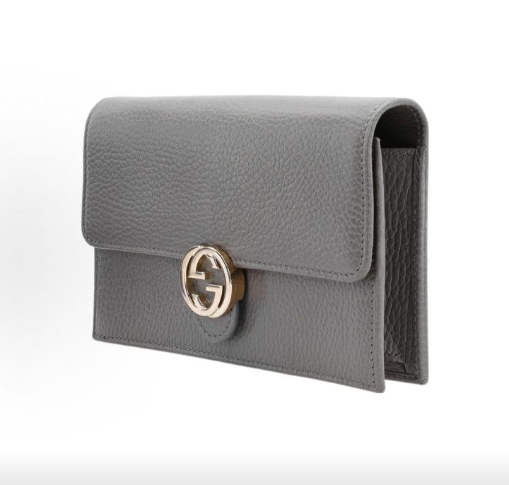 GUCCI Interlocking G 灰色皮革链条钱包 &middot; 2