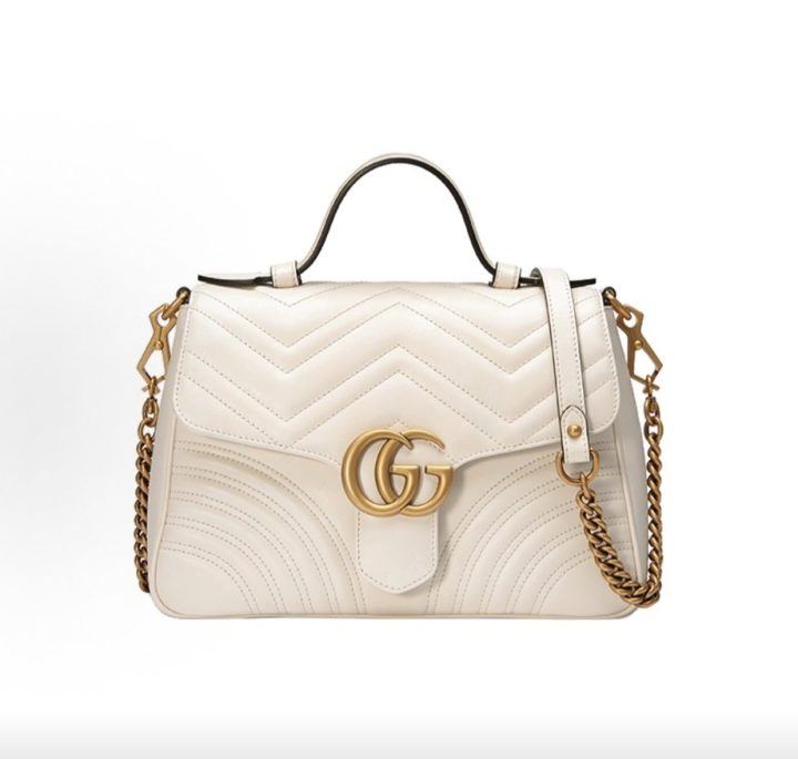 GUCCI古驰 Marmont 马蒙金标Logo绗缝链条 皮革 单肩斜挎手提包 小号 女款 白色 &middot; 1