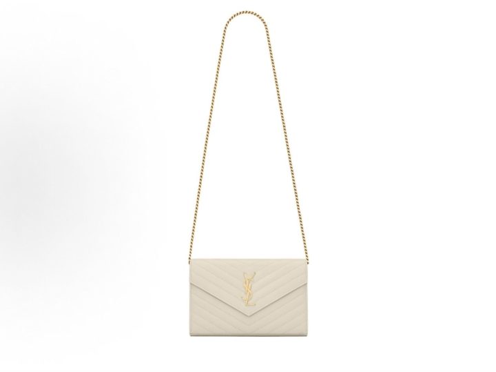 SAINT LAURENT Cassandre 复古白粒面皮革链条钱包 &middot; 2