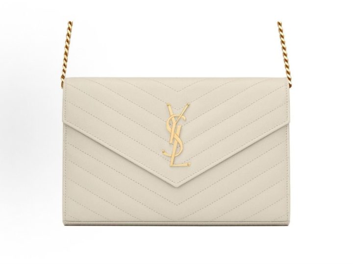 SAINT LAURENT Cassandre 复古白粒面皮革链条钱包 &middot; 1