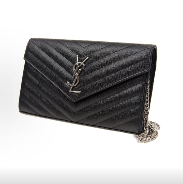 SAINT LAURENT圣罗兰 YSL CASSANDRE 银色调五金联结图标可拆卸金属链 牛皮革 斜挎包 女款 黑色 &middot; 2