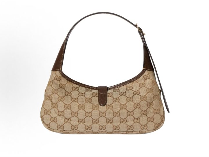 GUCCI古驰 Jackie Slim 徽标印花撞色设计 GG帆布 单肩包 小号 女款 沙色拼棕色 &middot; 4