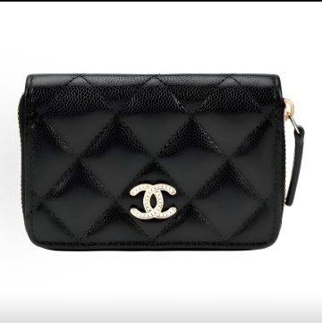CHANEL 黑色绗缝牛皮拉链零钱包