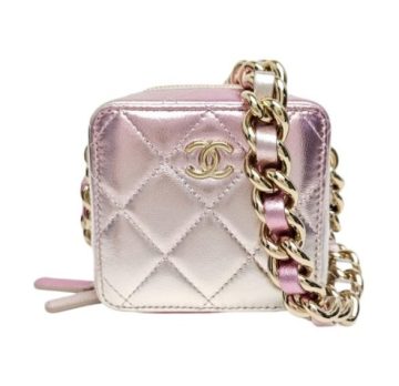 CHANEL 渐变粉拼色牛皮小方盒金扣菱格链条包