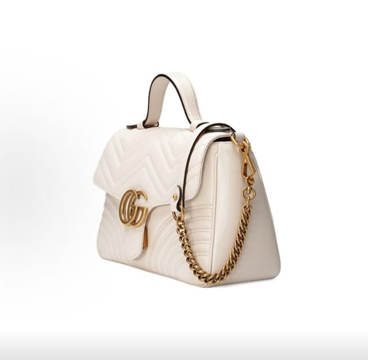 GUCCI古驰 Marmont 马蒙金标Logo绗缝链条 皮革 单肩斜挎手提包 小号 女款 白色 &middot; 2