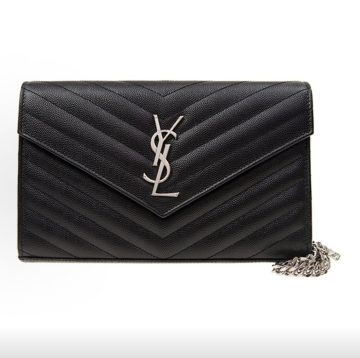 SAINT LAURENT圣罗兰 YSL CASSANDRE 银色调五金联结图标可拆卸金属链 牛皮革 斜挎包 女款 黑色