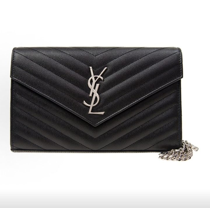 SAINT LAURENT圣罗兰 YSL CASSANDRE 银色调五金联结图标可拆卸金属链 牛皮革 斜挎包 女款 黑色 &middot; 1