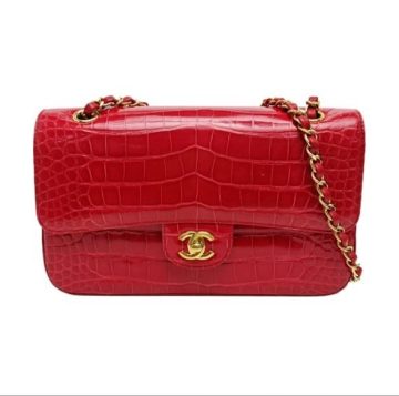 CHANEL CLASSIC FLAP 红色纹理金扣链条包（材质待核实）