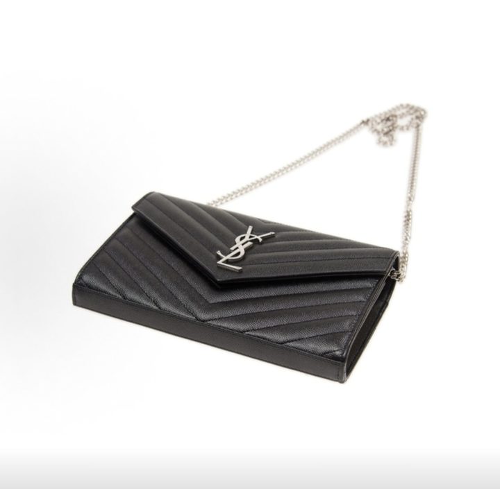 SAINT LAURENT圣罗兰 YSL CASSANDRE 银色调五金联结图标可拆卸金属链 牛皮革 斜挎包 女款 黑色 &middot; 4