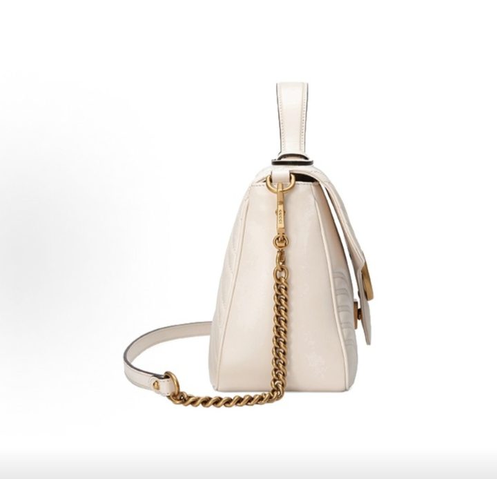 GUCCI古驰 Marmont 马蒙金标Logo绗缝链条 皮革 单肩斜挎手提包 小号 女款 白色 &middot; 5