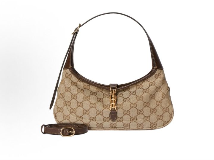 GUCCI古驰 Jackie Slim 徽标印花撞色设计 GG帆布 单肩包 小号 女款 沙色拼棕色 &middot; 2