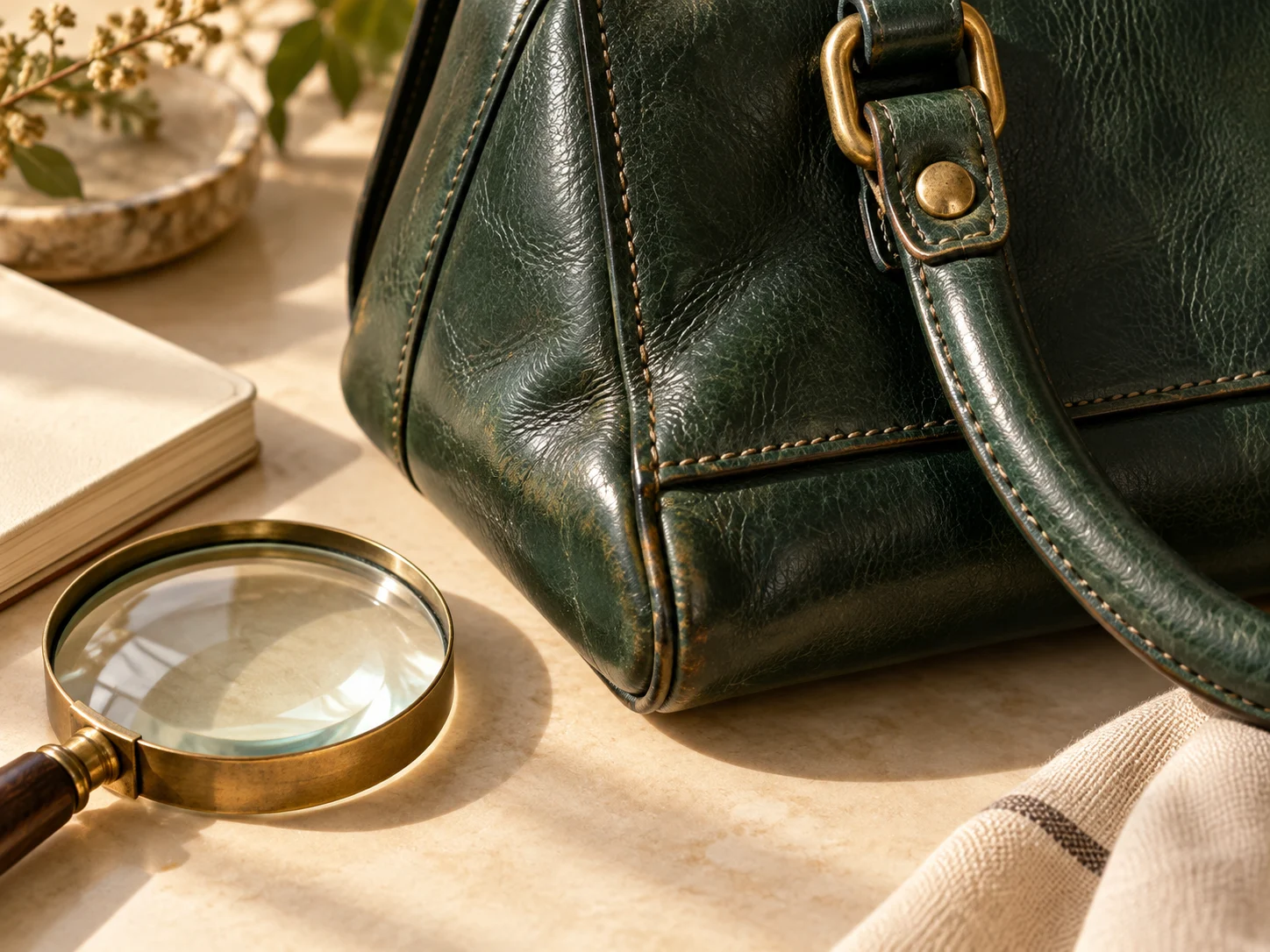 99% or 98% condition? A practical pre-owned bag inspection checklist — AI editorial illustration · not a product photograph
