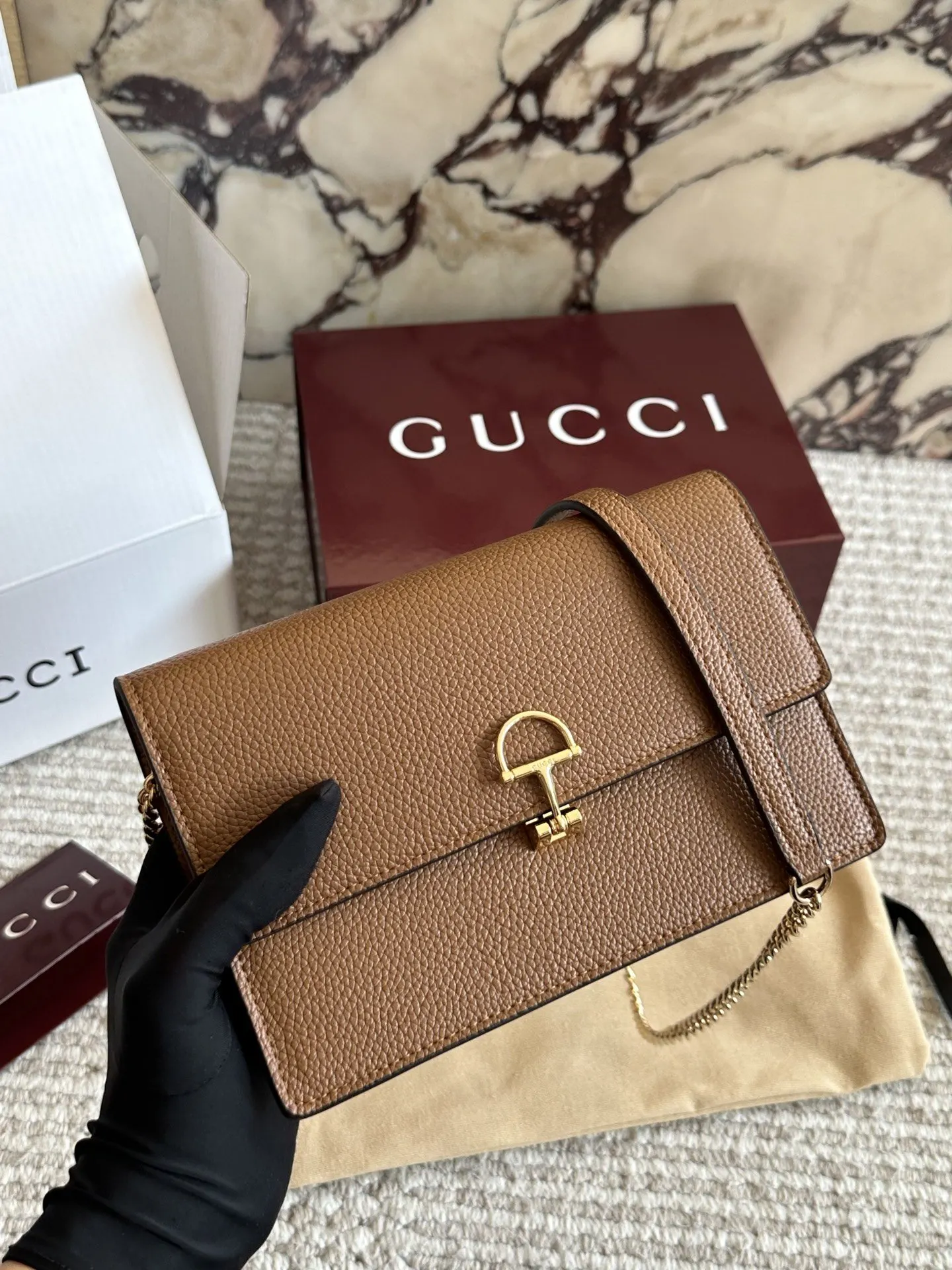 Gucci 牛皮 盒 GG 牛皮 迷你 链条包 精致链条款