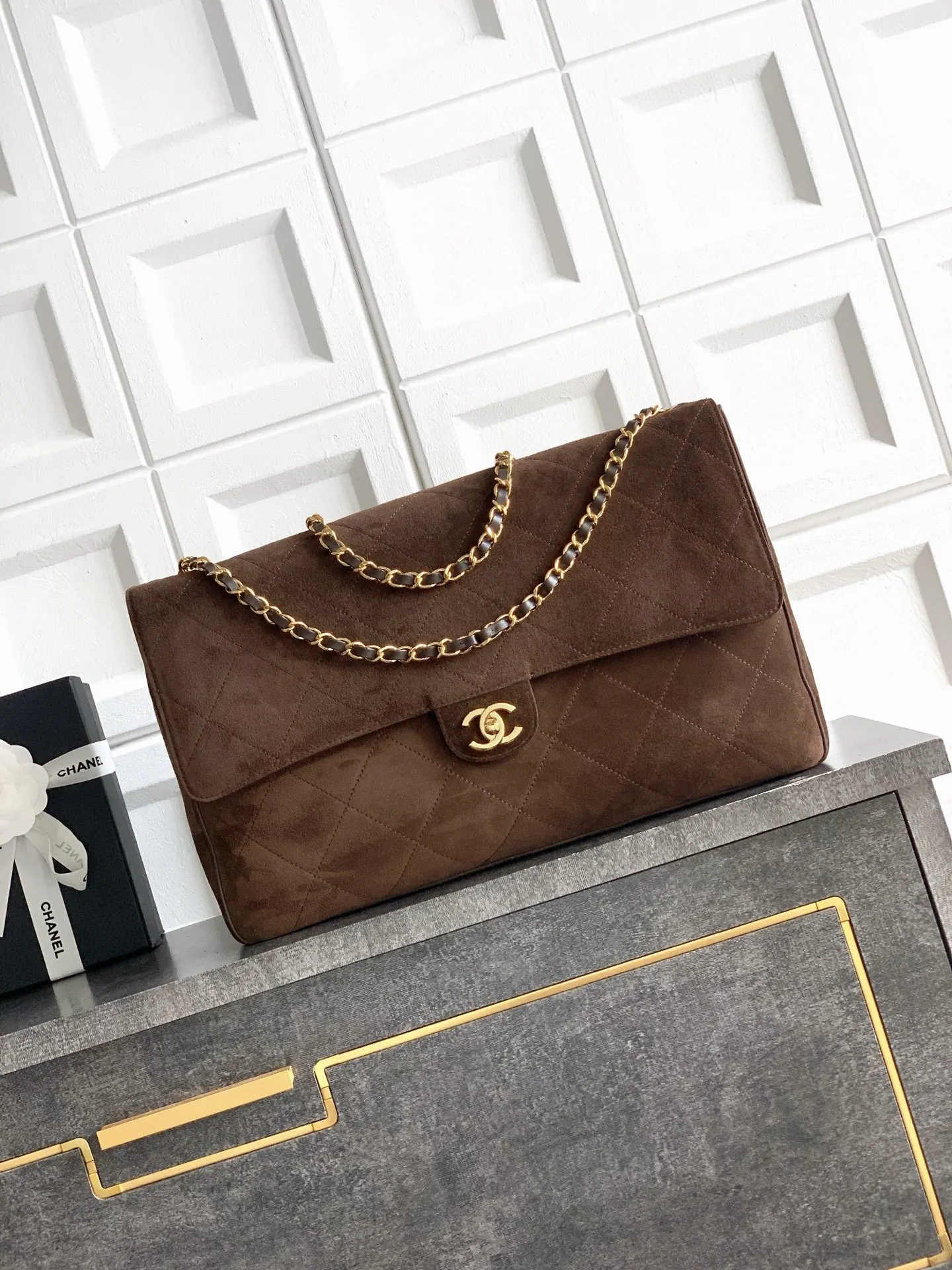CHANEL 棕色 麂皮 旅行袋 大容量旅行款