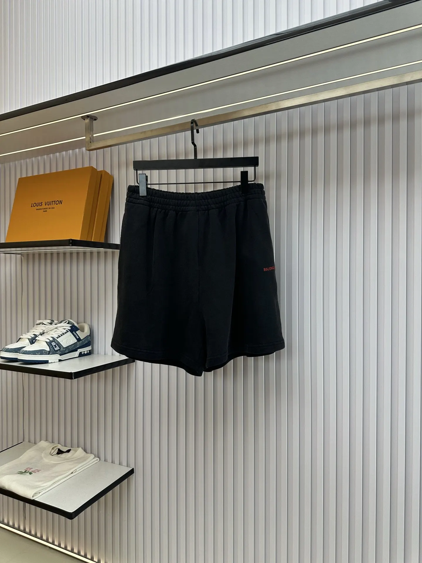 Balenciaga Black Cotton Logo Shorts Loose Casual