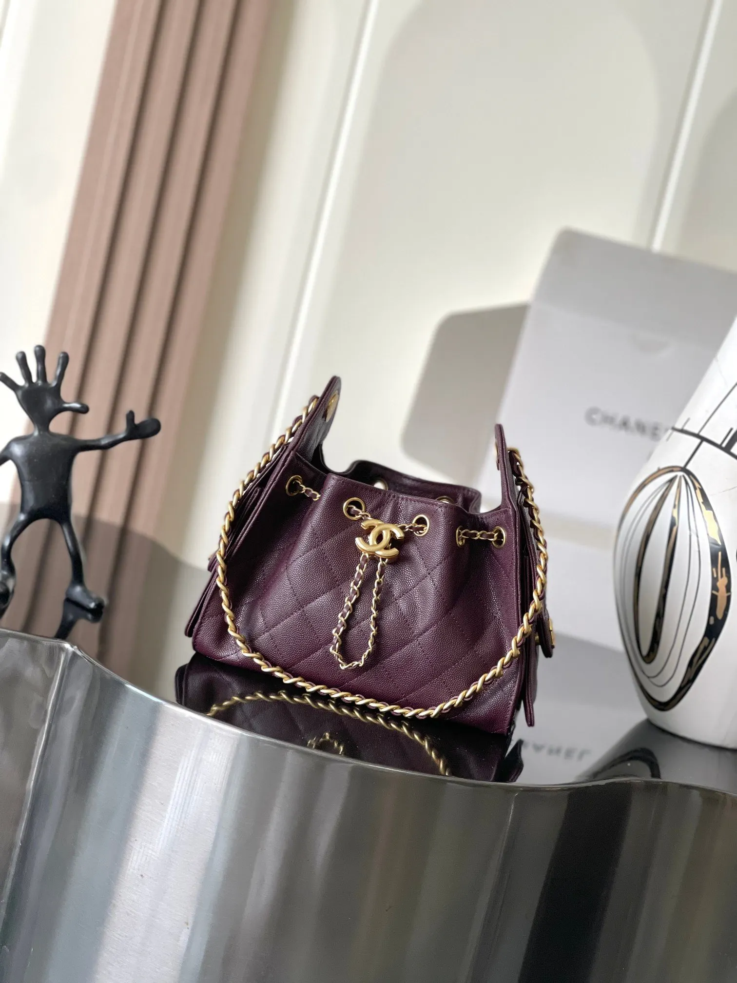 CHANEL 22 Bag 紫色牛皮鏈條包 單肩款