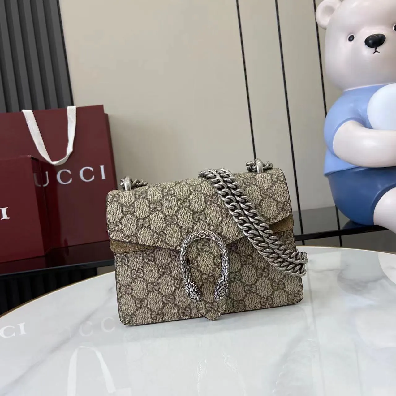Brown Silver Chain Bag