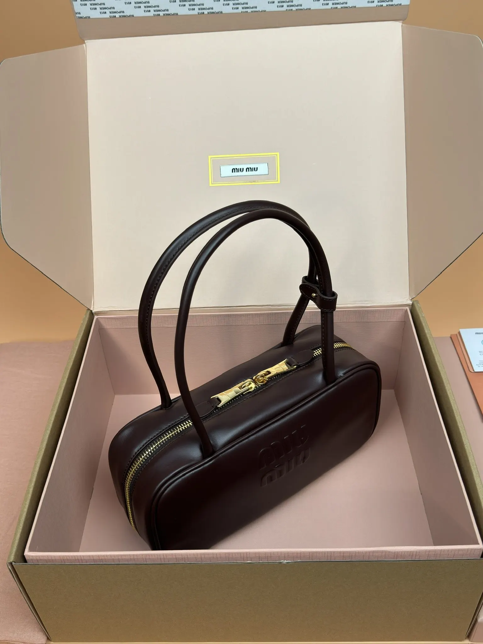 Gold Top Handle Bag Leather
