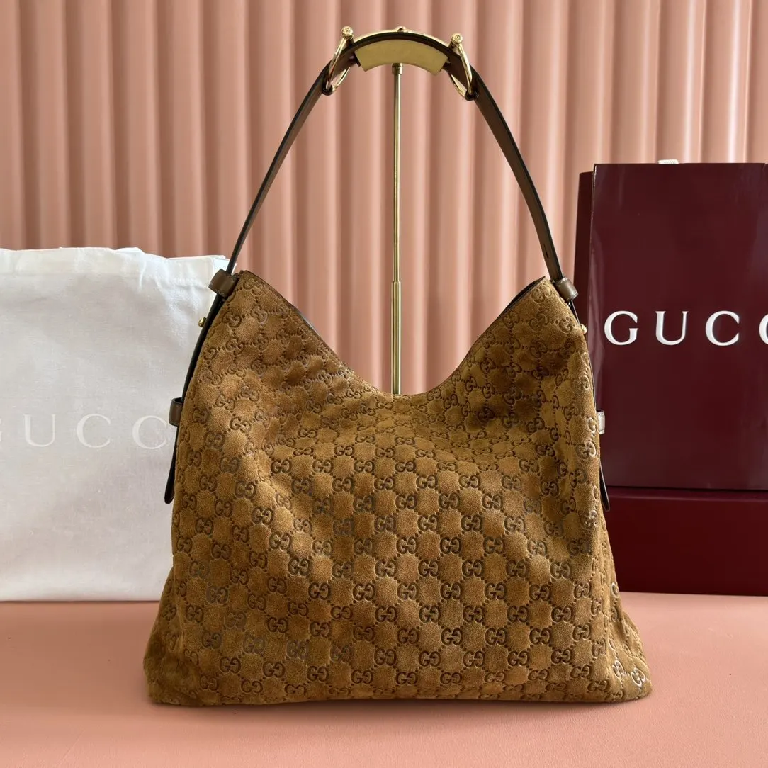 Gucci Black Gold Hobo Shoulder Bag Vintage Leather