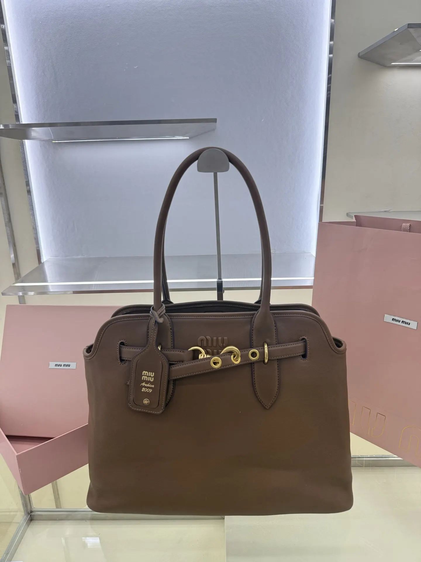 Miu 棕色 金色 羊皮 托特包 大容量托特款