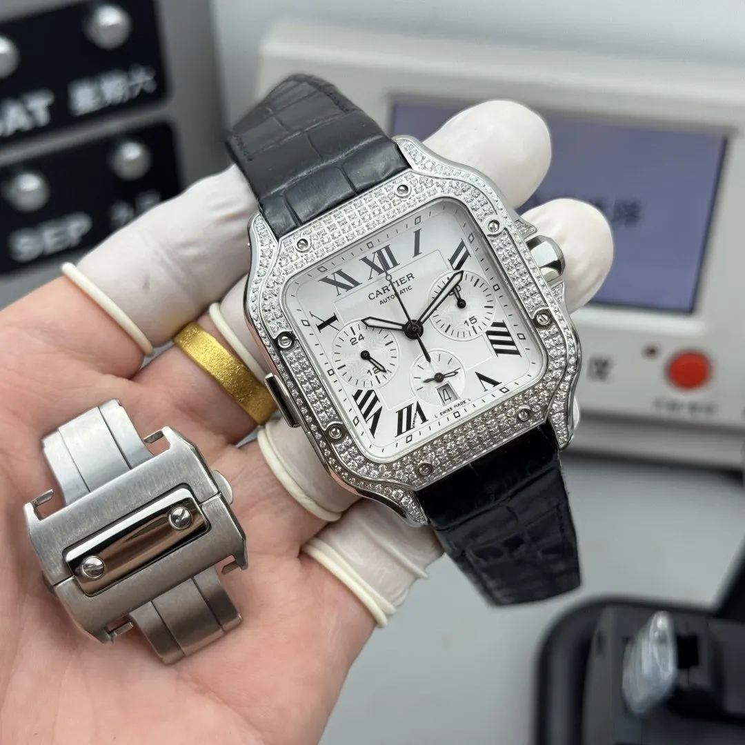 Cartier 批 TW卡地亚山度士计时码表镶钻定制版闪耀来 手錶 經典腕表款