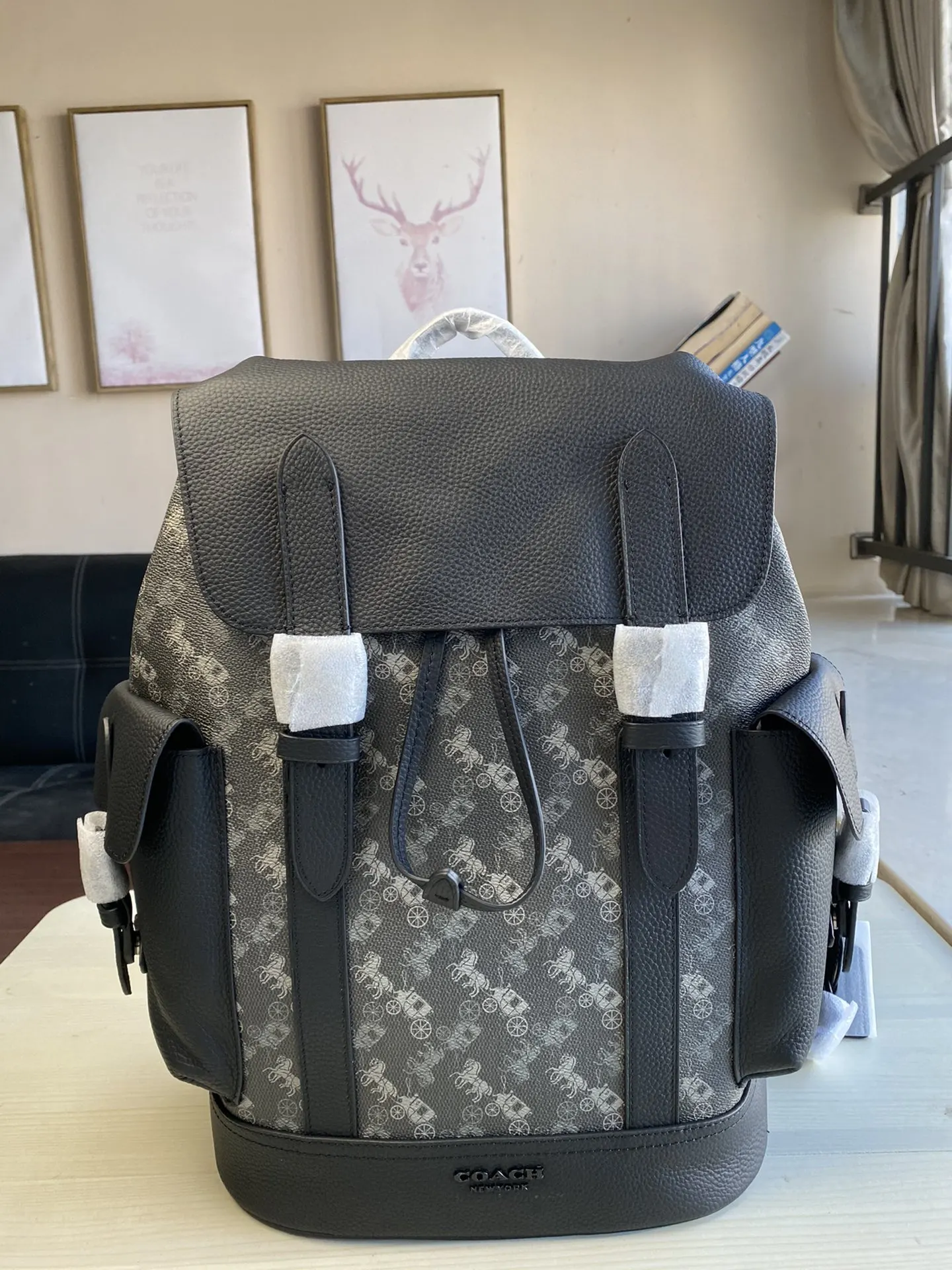 Coach 黑色 牛皮 男士雙肩包 书包 登山包 背包 旅行袋 大容量旅行款
