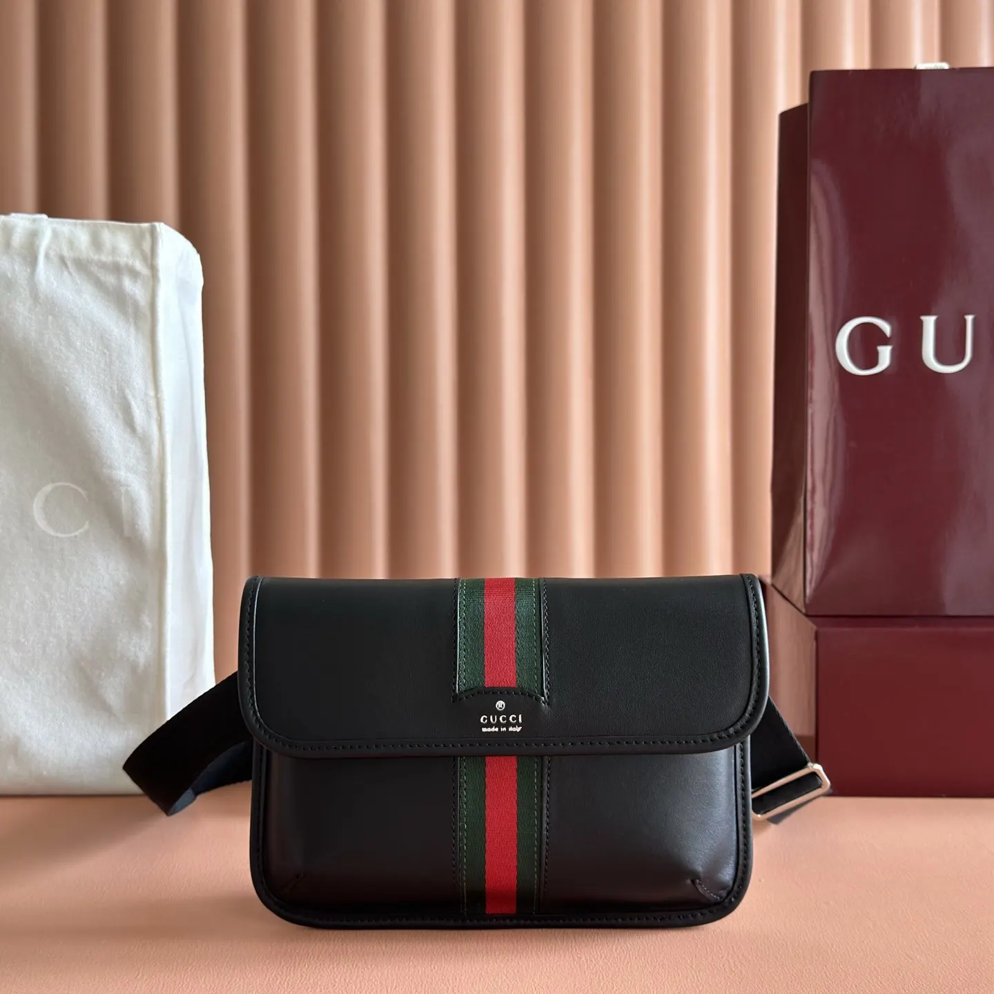 Gucci 黑色 銀色 帆布 腰包 休閒腰包款
