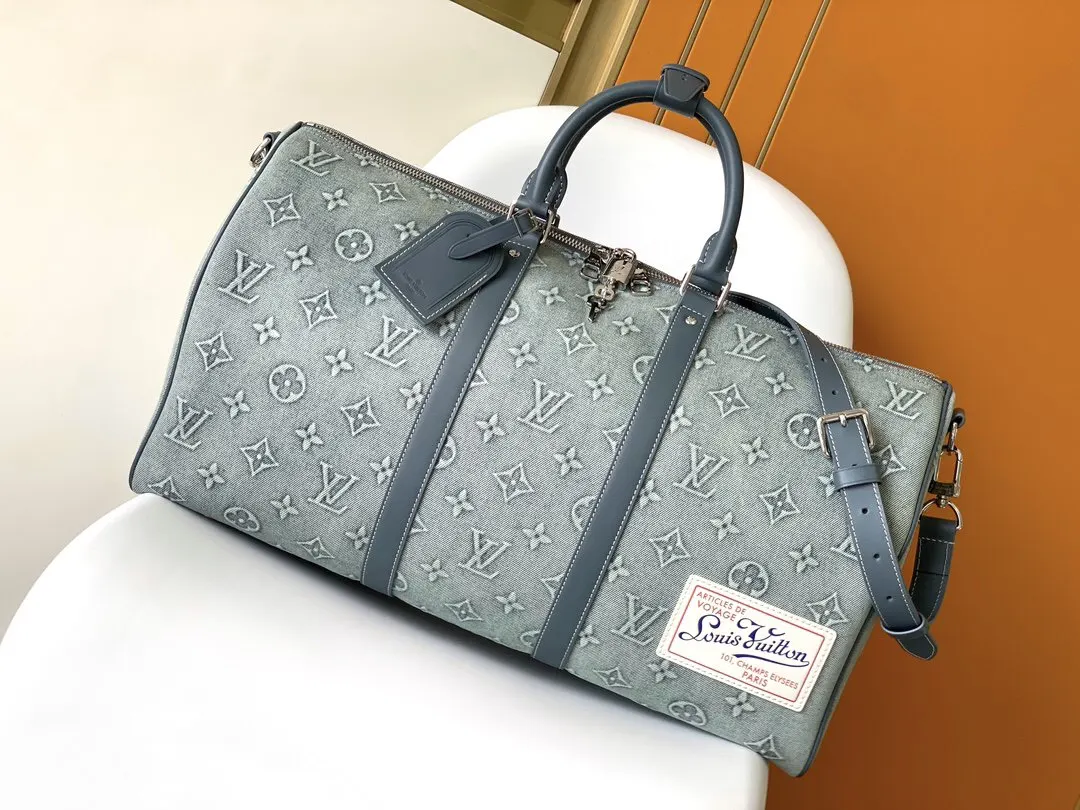 LV Keepall 牛仔 丹宁 牛皮 旅行袋 大容量旅行款