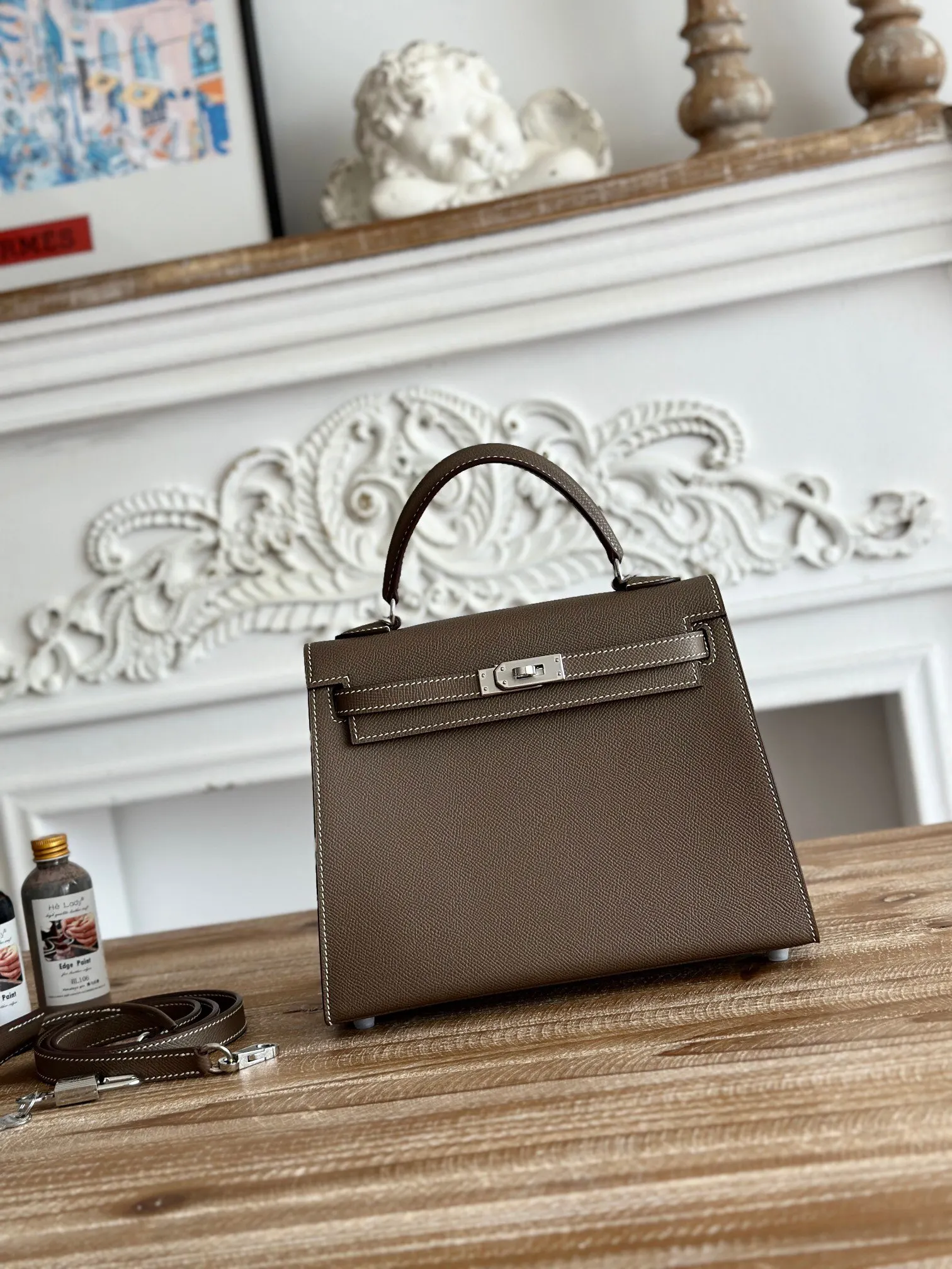 Hermes Kelly 大象灰 Epsom掌纹牛皮 手提包 25cm 經典款