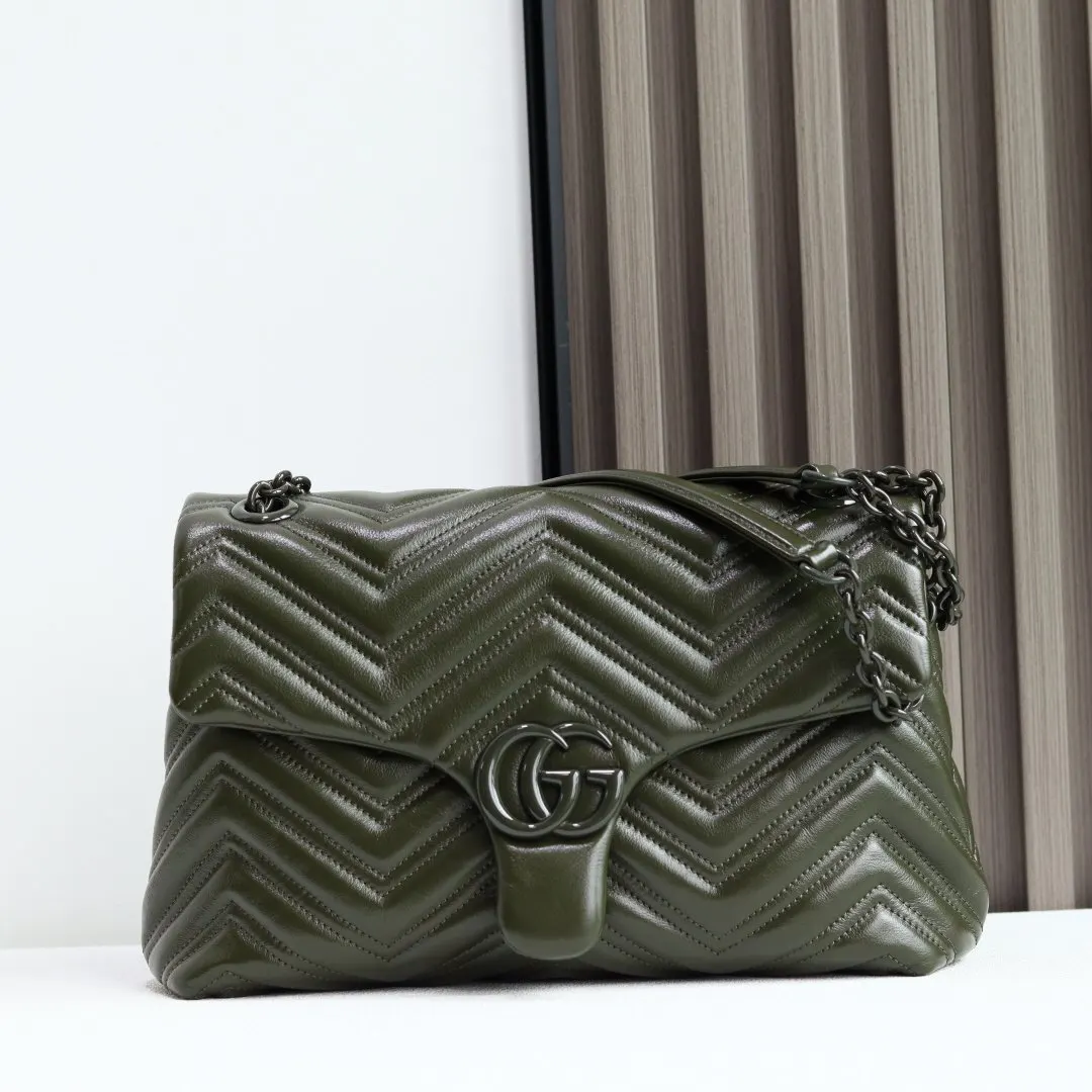 Black Green Chain Bag Leather