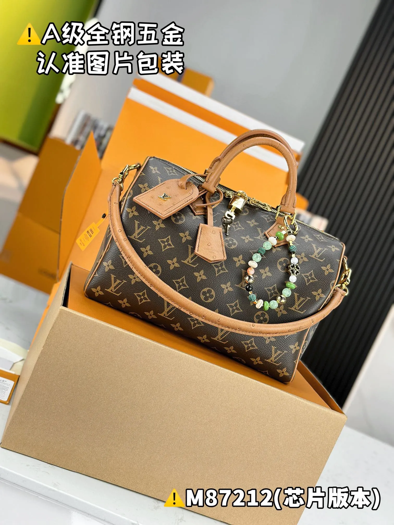 LV 黑色老花Speedy手袋 彩绘贴饰款