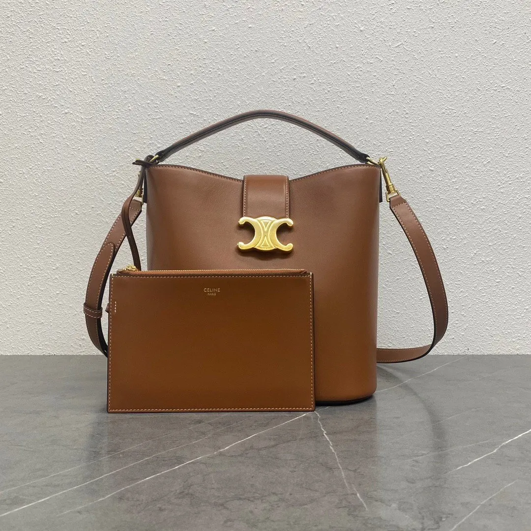 Gold Bucket Bag Casual Leather