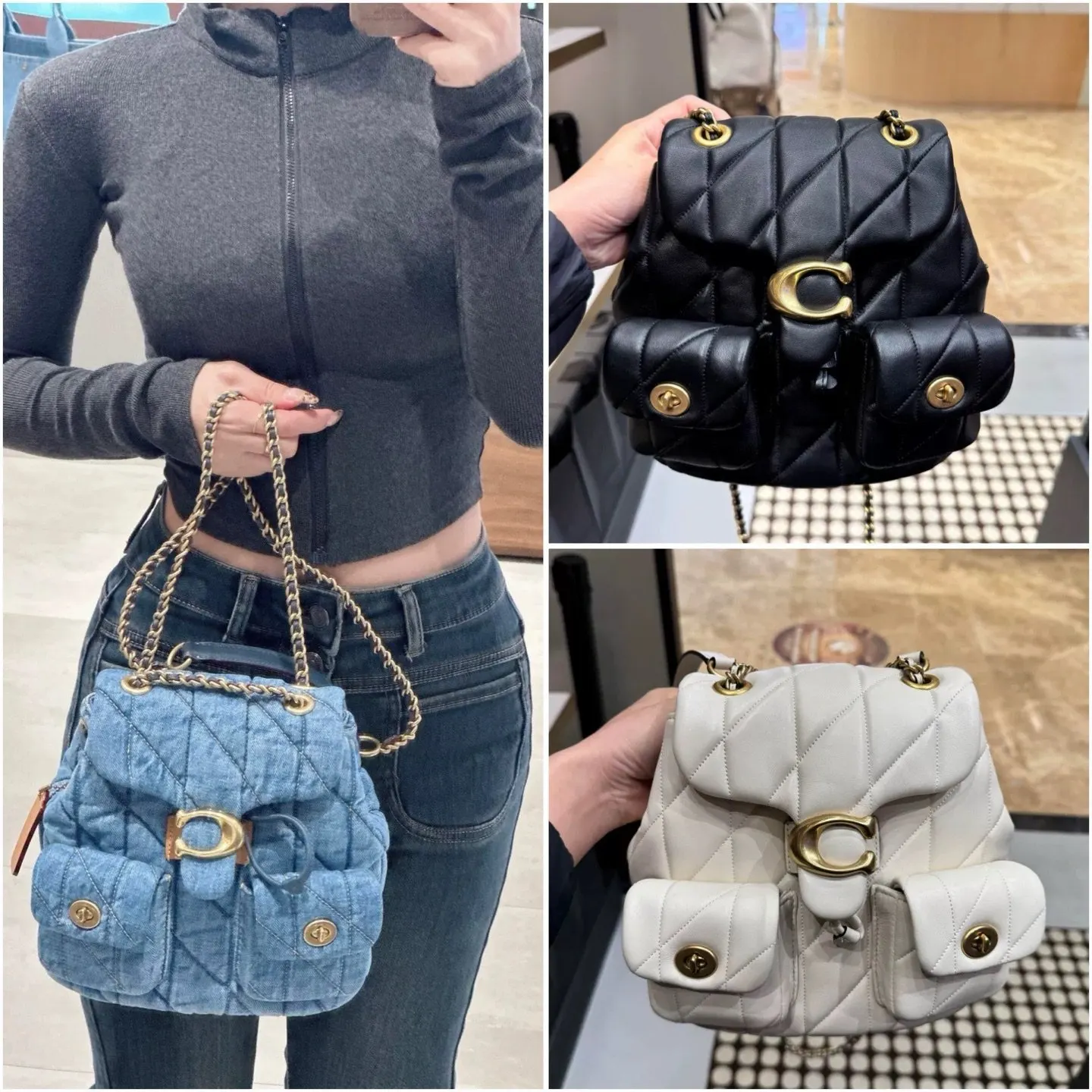 Coach 藍色 牛仔 羊皮 雙肩包 实用雙肩款