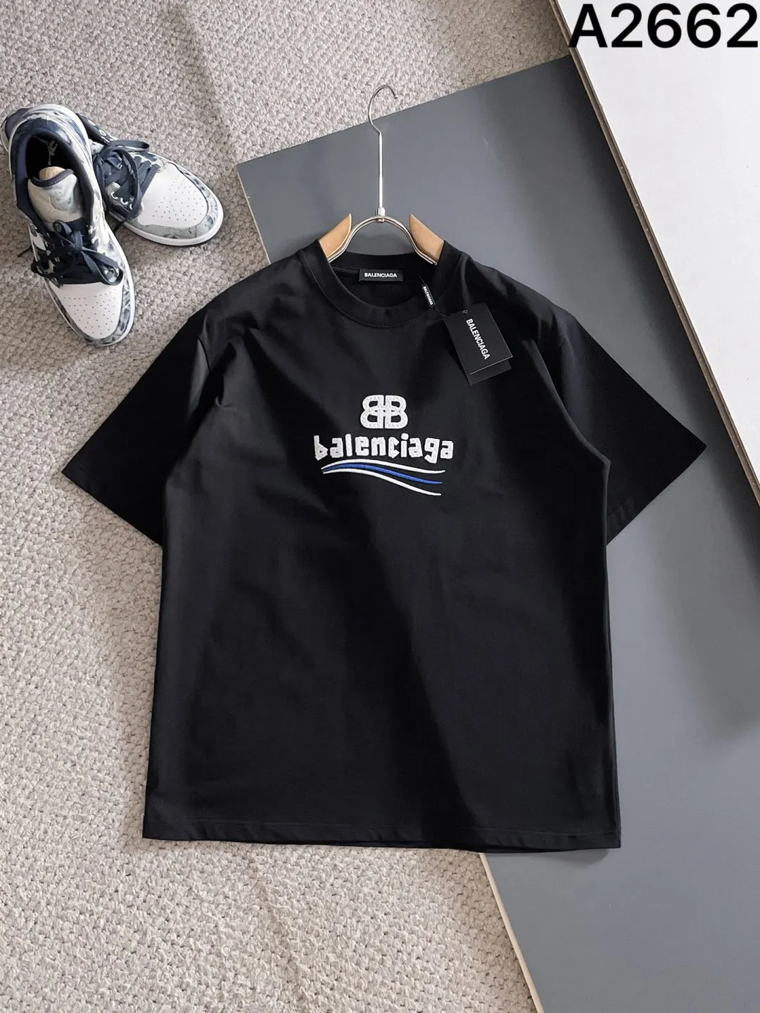 Balenciaga Black Cotton Logo Short Sleeve T-Shirt Street Cas