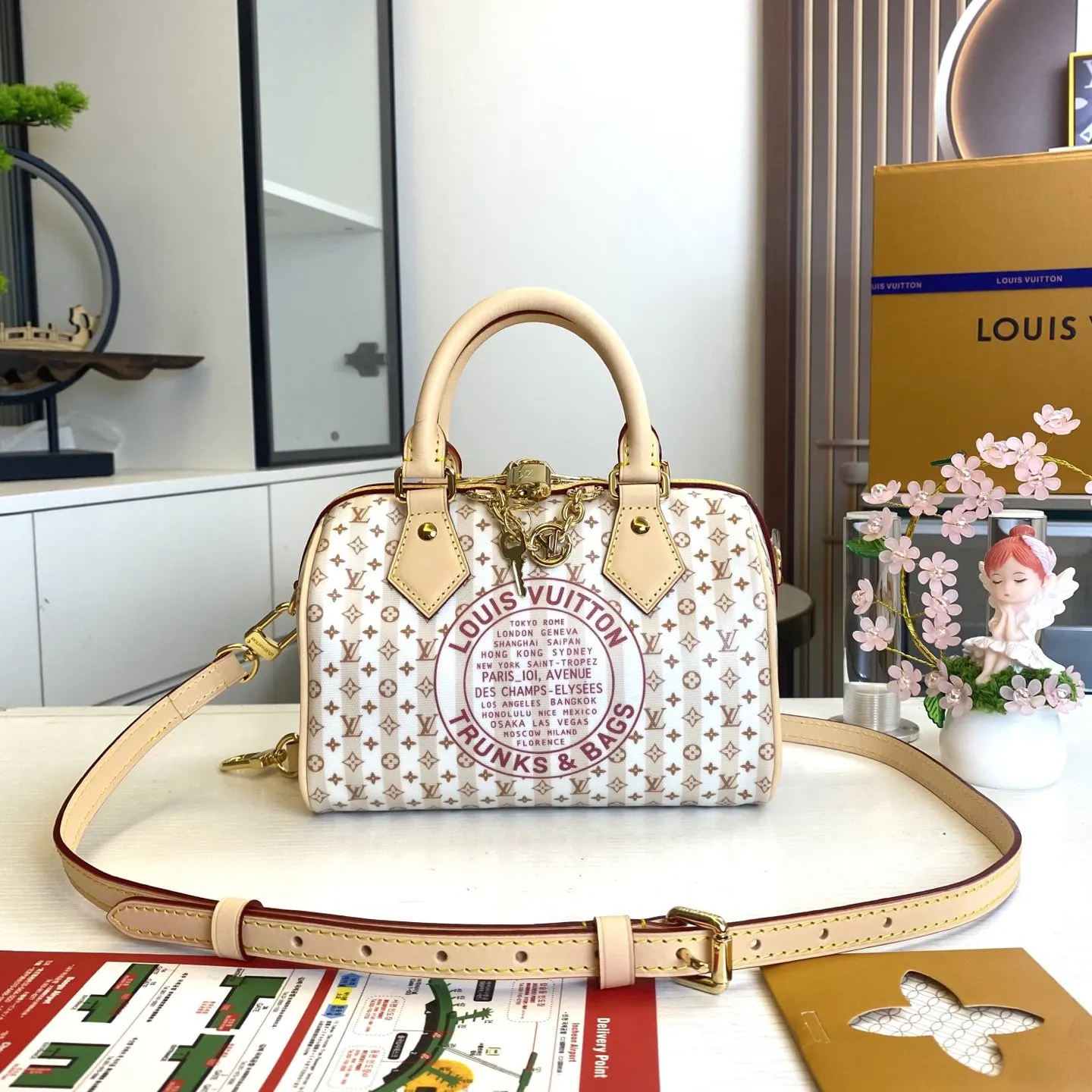 LV Speedy 藍色 米色 帆布 鏈條包 精致鏈條款