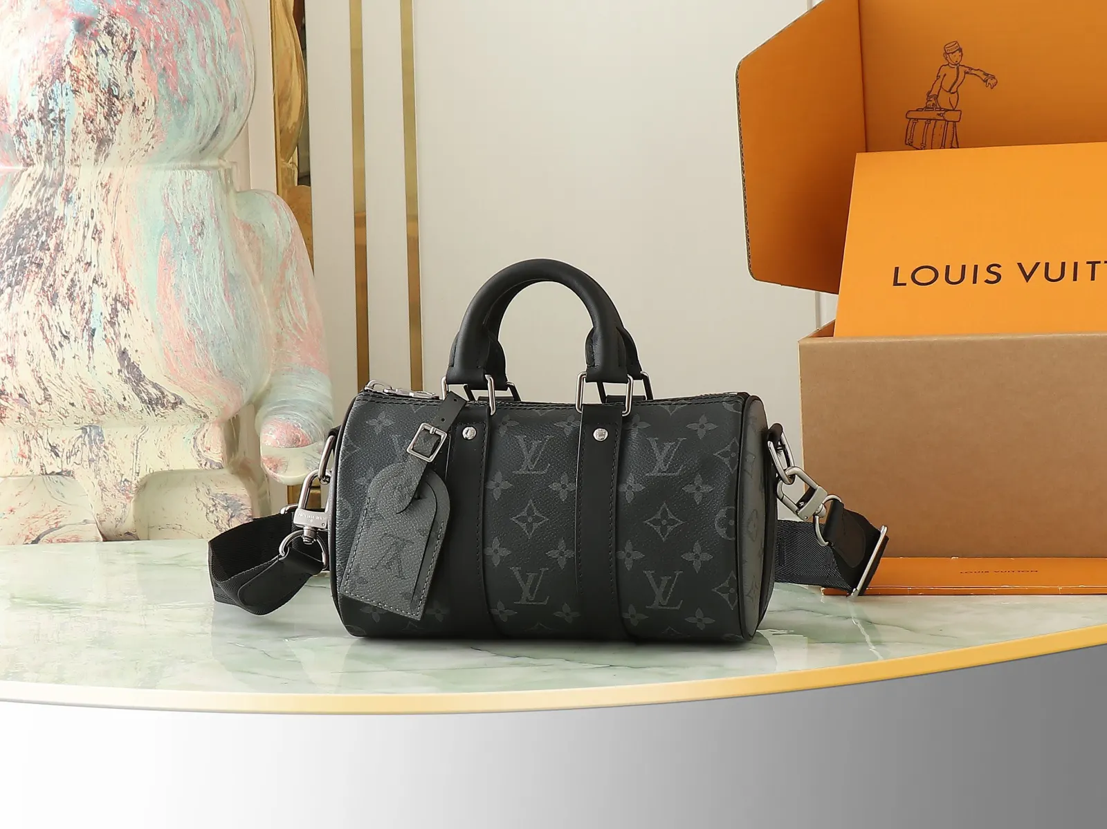 LV 黑色Keepall旅行袋 手提大容量款