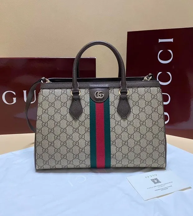 Gucci 棕色 米色 Ophidia托特包 尺寸 大容量托特款
