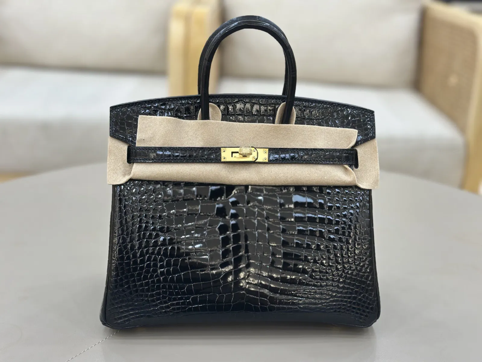 Hermes Birkin 黑色鳄鱼纹压纹 鳄鱼纹牛皮 手提包 13cm 經典款