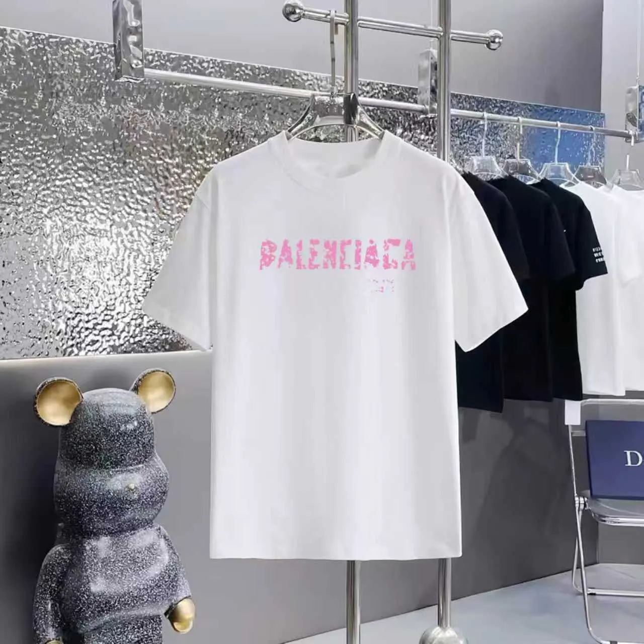 Balenciaga Black Cotton Logo Short Sleeve T-Shirt Loose Casual