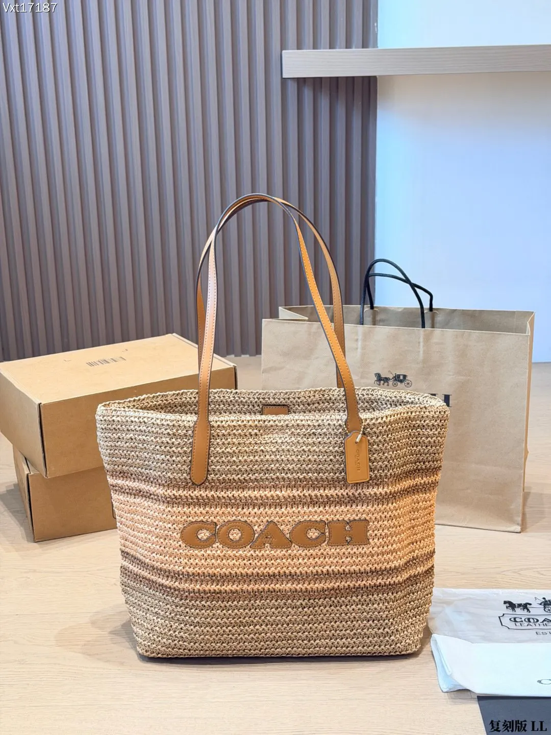 Coach 棕色 拼色 皮革 托特包 大容量托特款