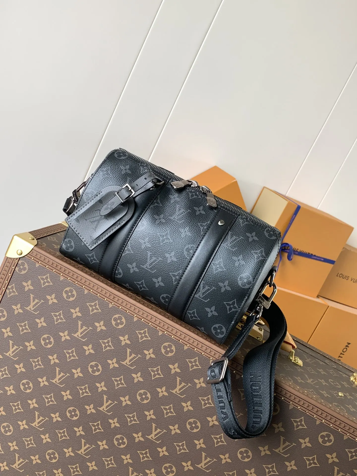 LV 黑色壓紋旅行袋 通勤款