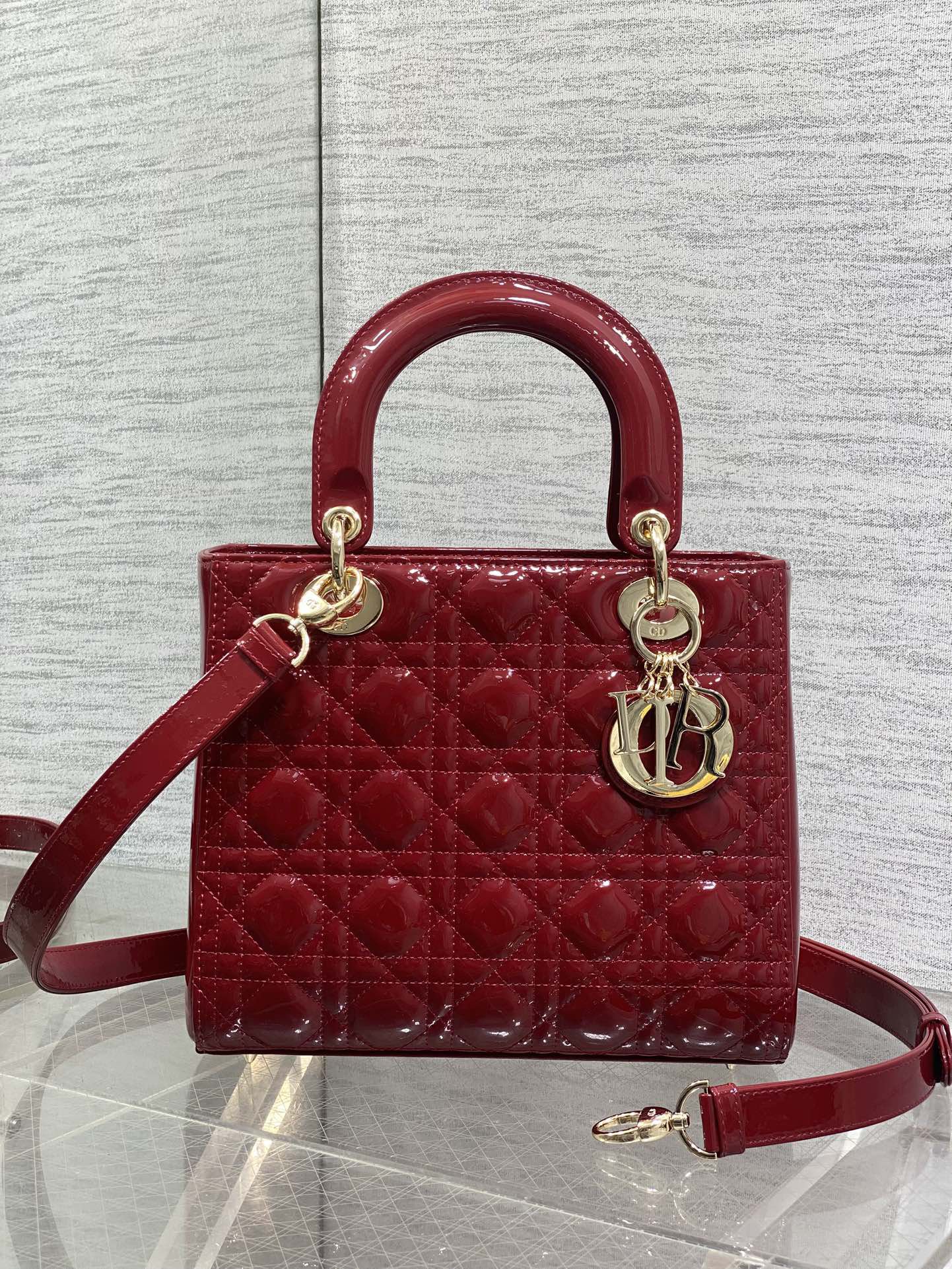 Dior Lady Dior 酒紅色手提斜背包 鳄纹款