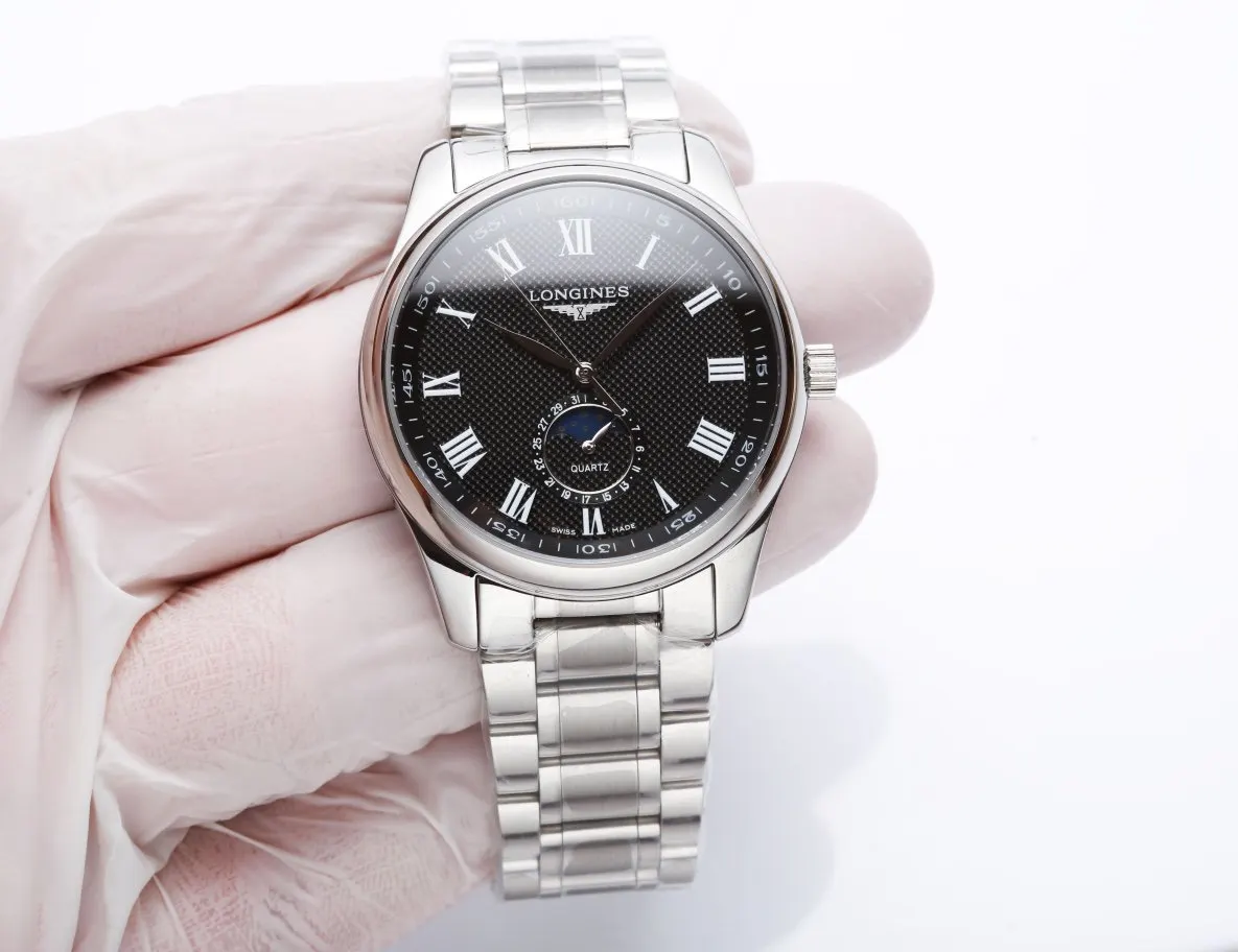 Longines 牛皮 高端 浪琴名匠月相系列情侣对表 精钢壳套 进口月相石 手錶 經典腕表款