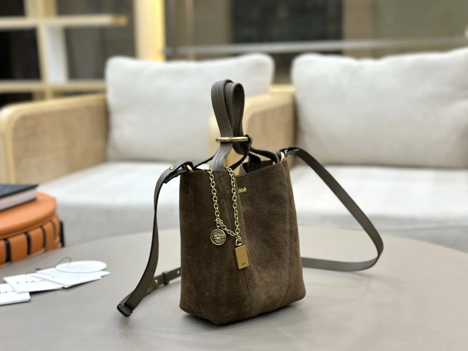 金色 麂皮 Chloe Spin系列麂皮托特包 大容量托特款