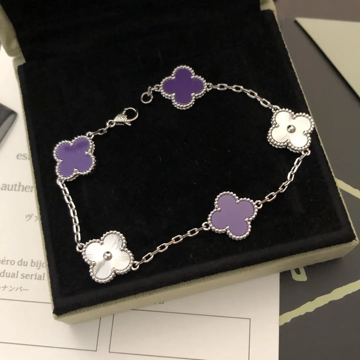 Van Cleef 白金 金色 紫色 贝母 手链 日常叠戴款