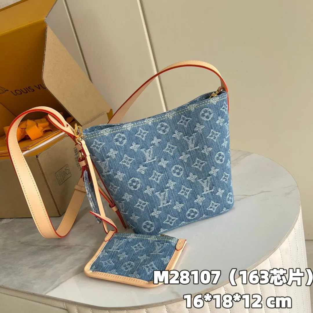LV 丹宁 皮革 水桶包 休閒水桶款