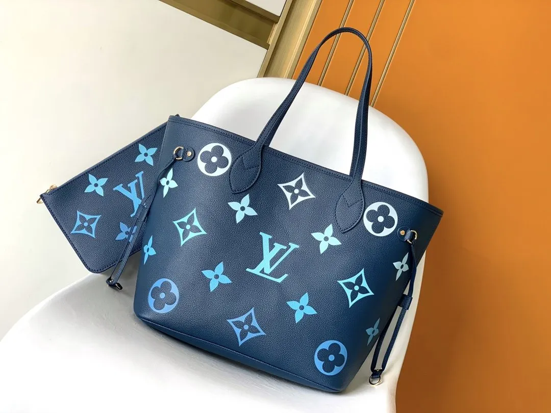 LV Neverfull 藍色 牛皮 托特包 大容量托特款