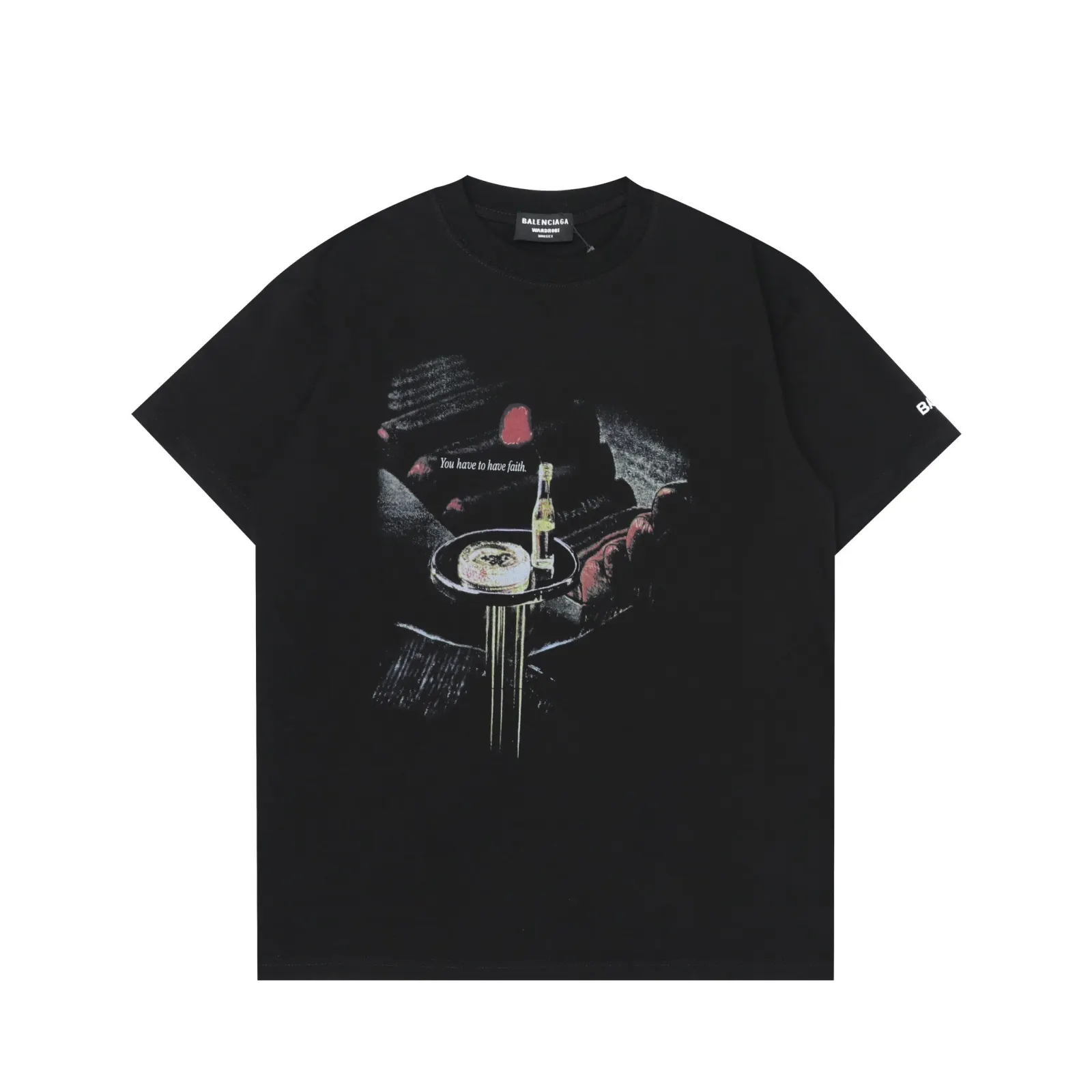 Balenciaga Black Cotton Logo Short Sleeve T-Shirt Loose Casu