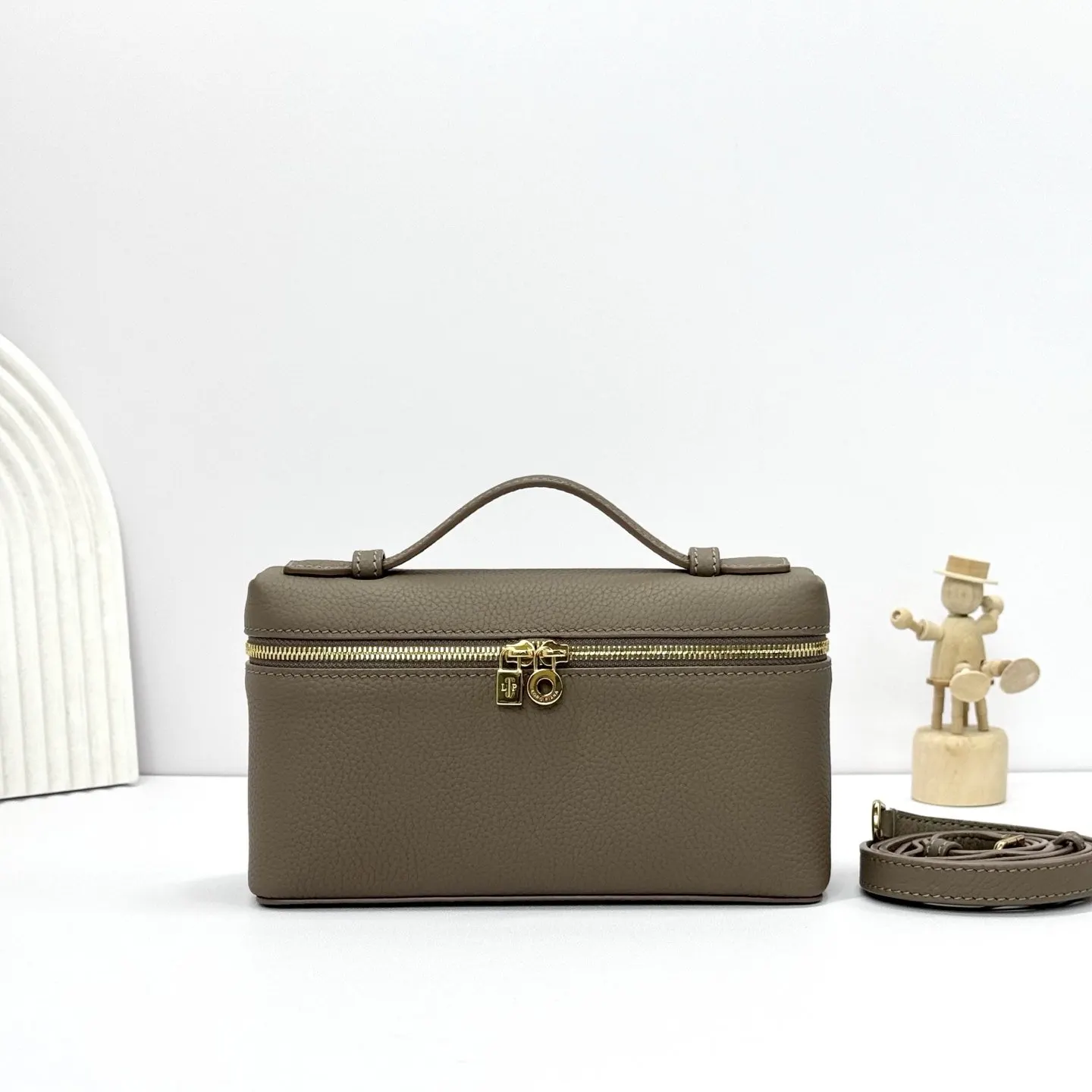 Beige Gold Clutch Bag Leather
