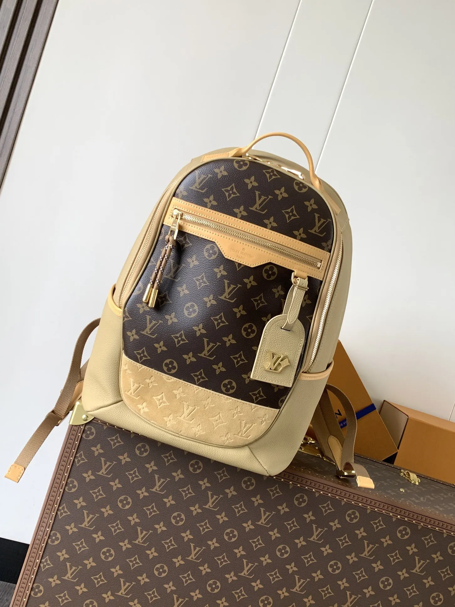 LV 棕色老花 雙肩包